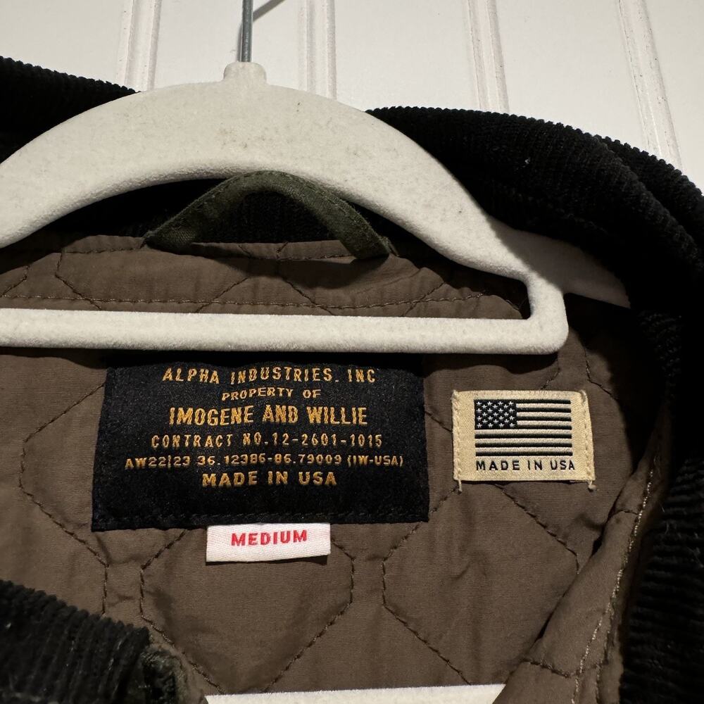Alpha Industries Imogene Willie Wax Field Jacket Quilted Lining Forest Green Med - Picture 4 of 10